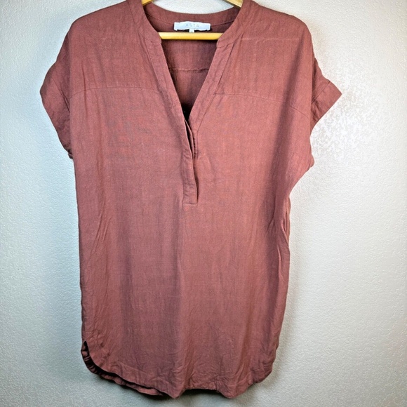Astr Dresses & Skirts - ASTR The Label Women’s Orange Short Sleeve Tunic Mini Dress Linen Blend - XS